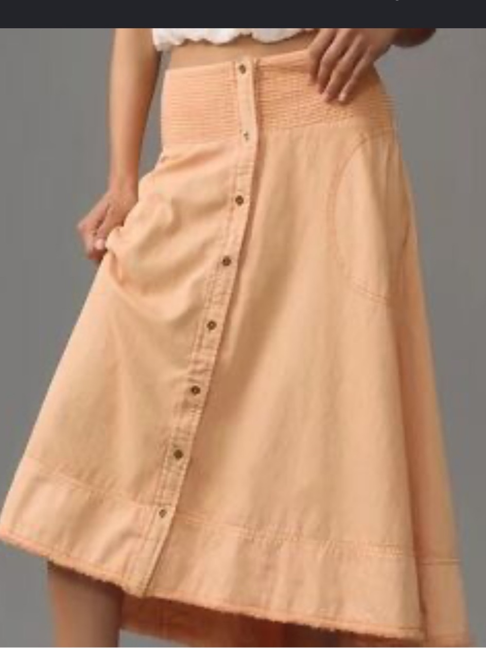 Pilcro Peach-Orange Button-Front A-Line Skirt